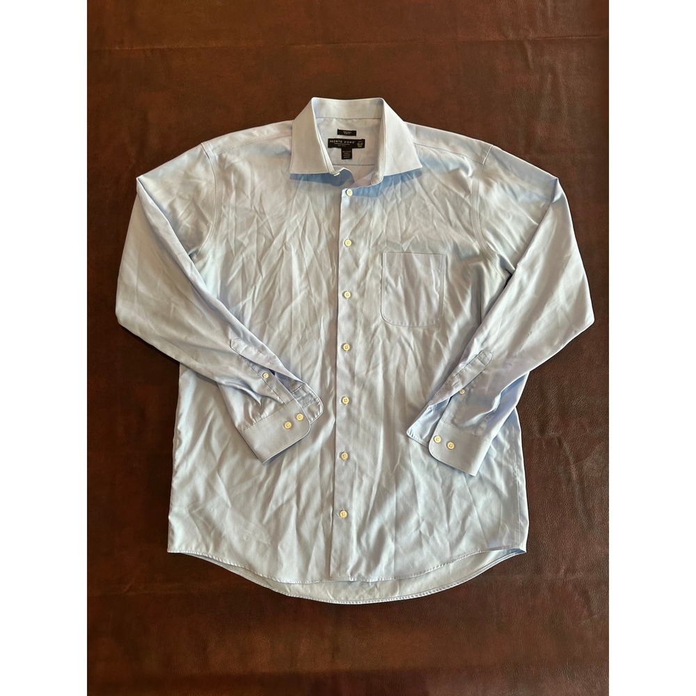 Pronto Uomo Mens Light Blue Non-Iron Slim Fit Dress Shirt 17.5 36/37 Tall